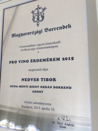 Nedves Tibor Pro Vino kitüntetése